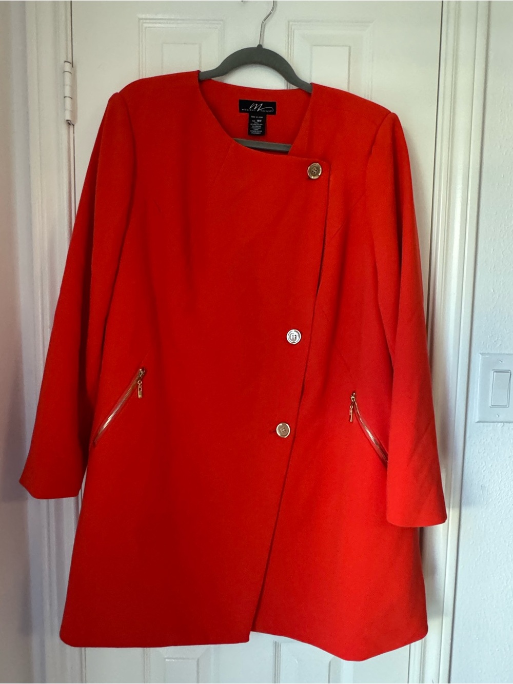 Midnight Velvet Women's Red-Orange Asymmetric Button Coat-Dress